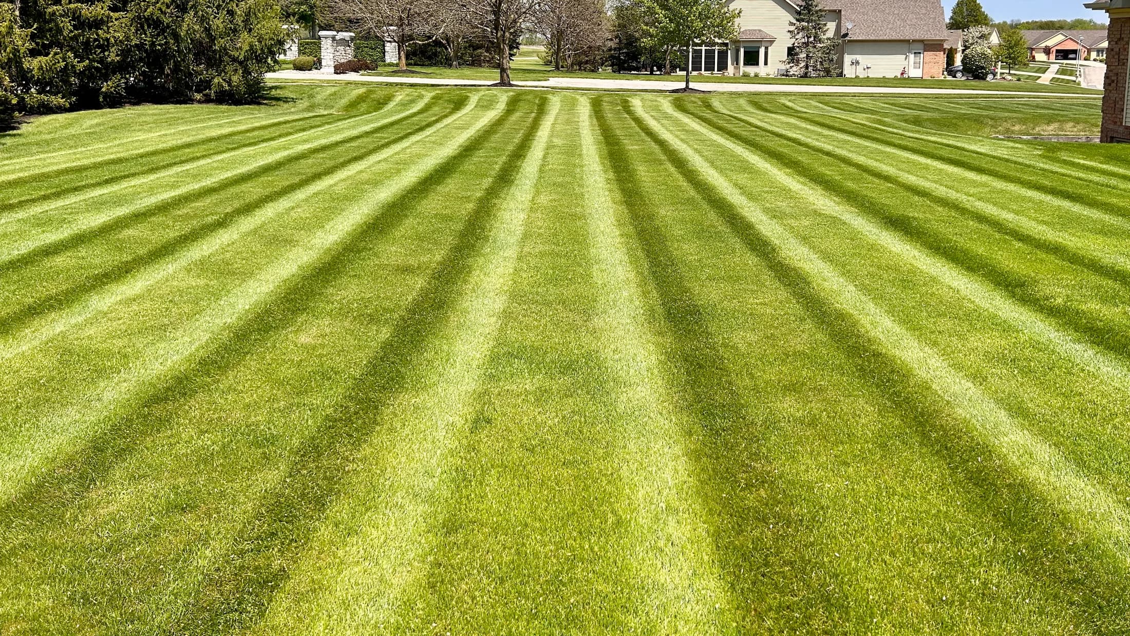 A freshly striped lawn maintained by Bell Lawn Services